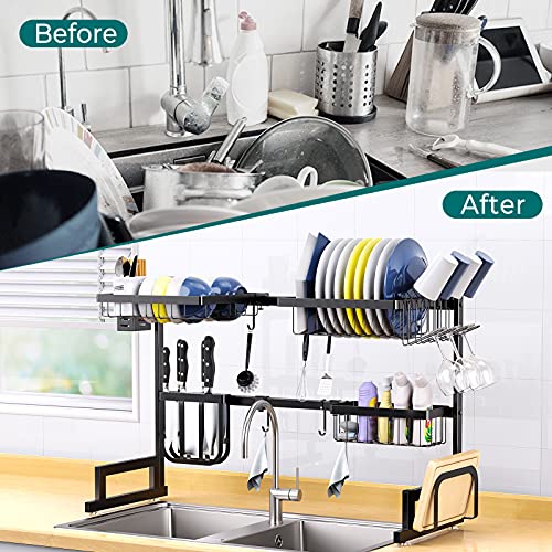 BASSTOP Dish Drying Rack Over Sink, Length Adjustable (25.6''≤Sink Size