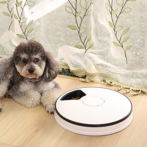 Pet Automatic Feeder for Cats Dogs, Timed Food Dispenser 6 Meal Trays Dry Wet with Voice Remind,LCD Smart Programmable Self Container Digital Clock Portion Control (black1) (Black)