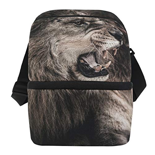 LORVIES Roaring Lion And Lioness Lunch Tote Bag Insulated Thermal Cooler Lunch Bag Waterproof Neoprene Lunch Handbags Tote with Zipper for Work Outdoor Travel Picnic