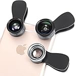 Amir 3 in 1 Clip-on Cell Phone Camera Lens Kit, 25x Macro Lens & 0.36x Wide Angle Lens &180° Fisheye Lens for Most Smartphones
