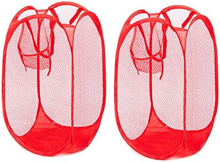 Ncppk Pack of 2 Foldable Pop-Up Laundry Hamper with Side Pocket and Handles (RED)
