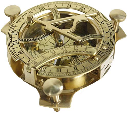 Solid Brass 4" Sundial Compass – Classic Sun Dial with Navigational Compass