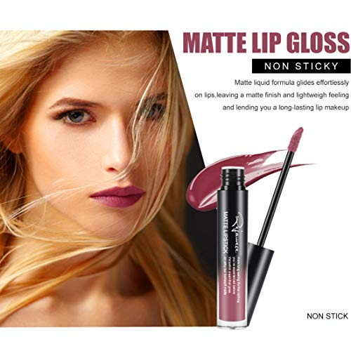 Lip Gloss by Rejawece - Waterproof Long Lasting Matte Lip Gloss Liquid Lipstick Beauty Makeup Cosmetics Lip Stick (Color 8#)