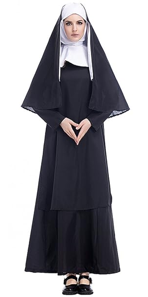 BOZEVON Frauen Uniform Klosterfrau Nonnenkostüm Damen Kirche Kleid Halloween Cosplay