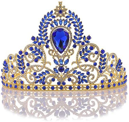 ウェディング アクセサリー ティアラ 販売期間 限定のお得なタイムセール 女性のためのラインストーンの女王ティアラブライダルヘアアクセサリーヴィンテージクリスタルクラウン プリンセス 色 青 タイプ