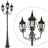 LUTEC LED Outdoor Post Light with Triple-Head, Hardwired Vintage Street Lights for Lawn Patio Yard Pathway Garden Black Light