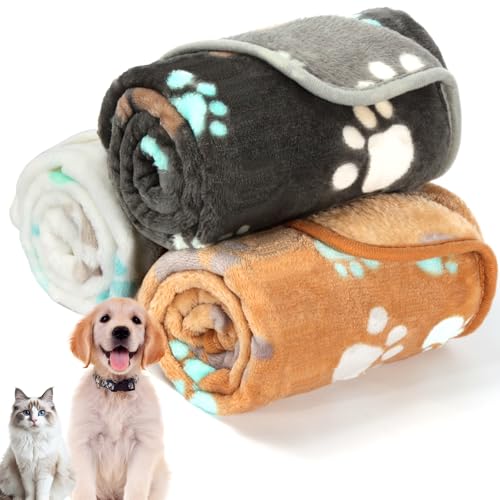 7CDXD 3 Piezas Cobijas para Perro,77x 55cm de Perro Mascota Manta de Cachorro con Estampado de Pata para Perro Pequeño Gato Estera Suave y Cálida para Dormir para Animales Cobijas para Cama,Lavable