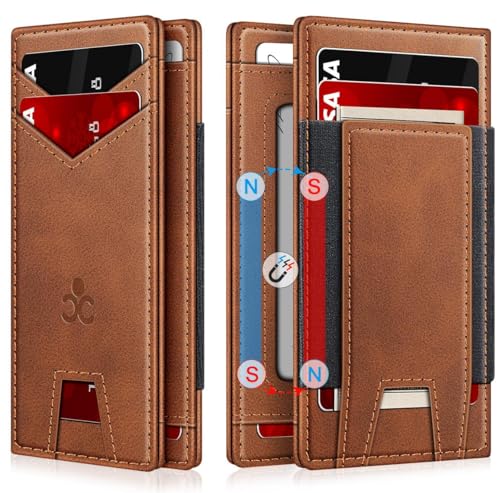 Wallet for Men Slim Leather Wallets for 9-13 Cards, RFID Blocking Thin Card Holder Wallet with ID Window & Stretchable Cash Slot, Minimalist Bifold Small Wallet for Front Pocket, Birthday Gift for Men