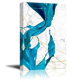 Canvas Wall Art - Abstract Blue Acrylic Paint Splash - Giclee Print Gallery Wrap Modern Home Art Ready to Hang - 12x18 inches