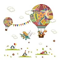 Aukeoss Creative Cartoon Hot Air Balloon Wall Sticker Waterproof PVC Wall Decals for Kids Living Room Bedroom Kitchen Playroom Nursery Room