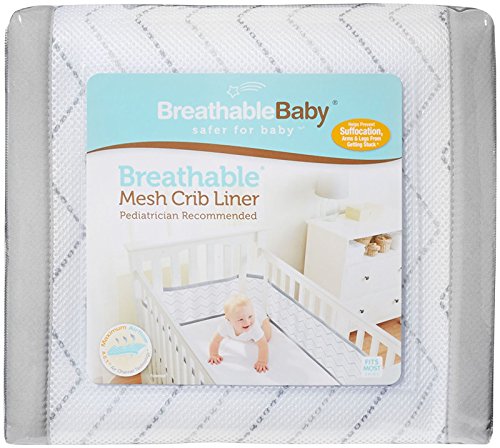BreathableBaby Mesh Printed Crib Liner, Gray Chevron