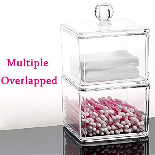 CONHENCI Square Acrylic Cotton Ball Holder Qtip Holder Bathroom Swab