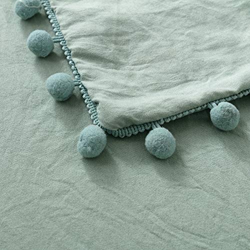 MOVE OVER Sage Green Pom Poms Pillow Case, Green King Pillowcases Set of 2, 100% Washed Microfiber, Sea Green Ball Fringe Pillow Shams King 2 Pack (King, Sage Green)