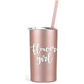 The Crafty Engineer Charming Flower Girl Tumbler with Straw - Proposal Gifts for Wedding Day - Double-Walled Stainless Steel Fancy Sippy Cup - (Rose Gold (Flower Girl))