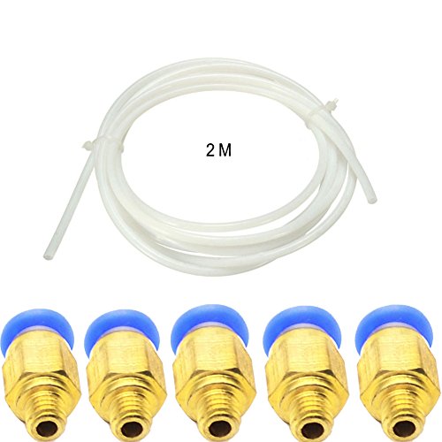 HONG111 5 PCS Male Straight Pneumatic 4mm M6 Ptfe Tube Push In Quick Connect Fitting PC4-M6+2.0 Meters ( 6.6 ft) PTFE Teflon Bowden Tube for 3D Printer