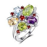 JewelryPalace Flower Multicolor 3.1ct Natural Amethyst Garnet Peridot Citrine Blue Topaz Cocktail Ring 925 Sterling Silver Size 8