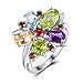 JewelryPalace Flower Multicolor 3.1ct Natural Amethyst Garnet Peridot Citrine Blue Topaz Cocktail Ring 925 Sterling Silver Size 8