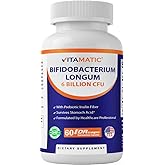 Vitamatic Bifidobacterium Longum 6 Billion CFU per DR Capsule - 60 Count - Promotes Intestinal Health - Made with Prebiotic Inulin Fiber