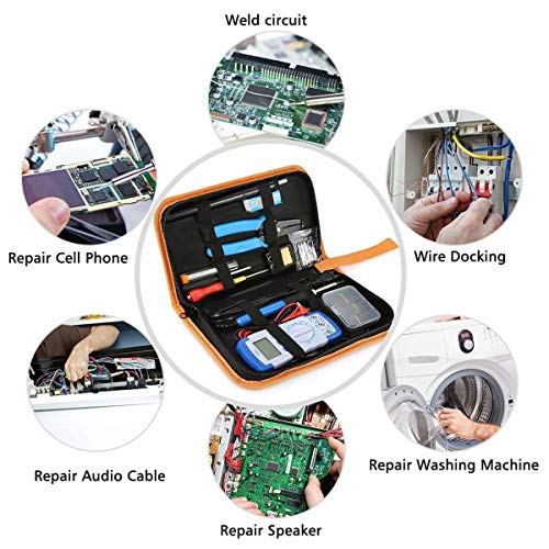 LIUMY 15 in 1 Soldering Iron Kit, 60W Adjustable Welding Iron︱Digital Multimeter︱5pcs Soldering Iron Tips︱Electrical Pen︱Double Screwdriver︱Soldering Station︱Wire Stripper Cutter︱Heat Shrink Tube