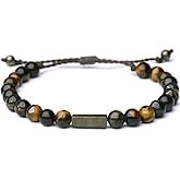 Handmade Natural Gemstone Beaded Healing Bracelet for Men, Adjustable Waterproof Bracelet with Pyrite Lucky Brick, Birthday Gifts for Boyfriend Husband Him