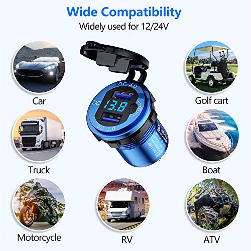 Thlevel Quick Charge 3.0 Autolader, USB-oplader Socket Adapter Stopcontact met LED Digitale Voltmeter en Schakelaar voor… - Afbeelding 8