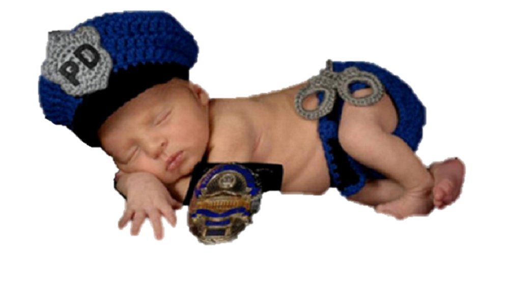 Newborn Baby Girl/Boy Crochet Knit Costume Photography Prop Outfits (Police)
