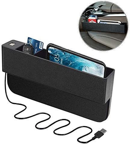 Car Seat Side Pocket - Console Side Pocket, Universal Car Pocket Organizer Holder & 2 USB Charging Ports for Cellphones,Keys,Cards,Wallets,Coins (car Pocket (Long)