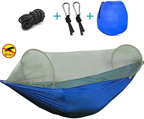 Camping Hammock Set with Mosquito Net, ViNiKing Durable and Lightweight Parachute Nylon Fabric Hammock, Portable and Foldable for Backpacking, Camping, Travel, Beach, Yard 114 x 57 Inch (Blue)