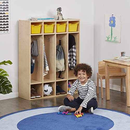 ECR4Kids Birch Streamline Classroom Locker | Hardwood Coat & Backpack Storage for Kids | 4-Section, Standard (46" H)