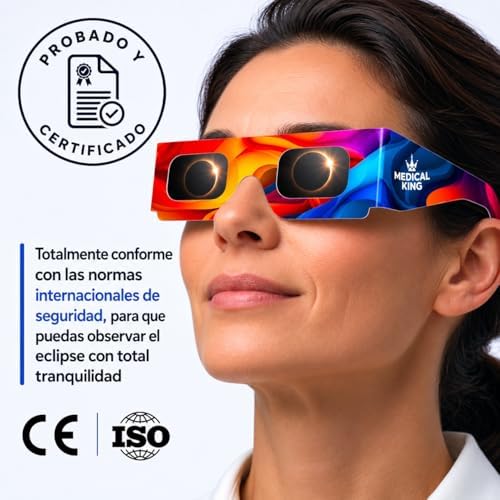 12 Gafas Eclipse Solar Homologadas ISO 12312-2 - Paquete de 12 Con 2 Lentes Fotográficos Para Smartphone Aprobados según la norma ISO, con certificación CE: Gafas para ver eclipses solar 2026