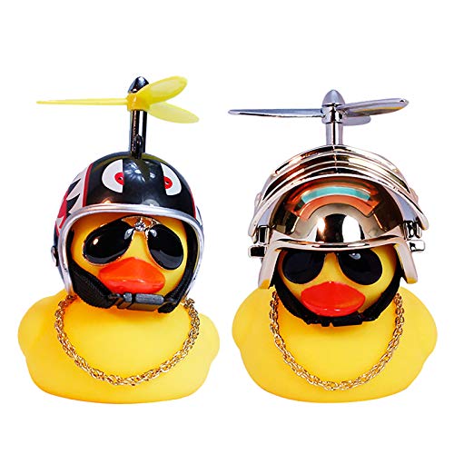 wonuu Rubber Duck Toy Car Ornaments Yellow Duck Car Dashboard Decorations with Propeller Helmet (2Pack-Shark&Gold)