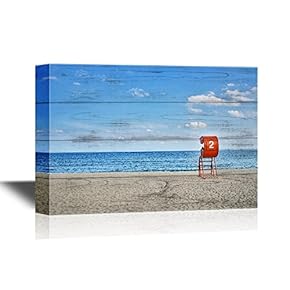 Canvas Wall Art - Lifeguard Tower and Sandy Beach - Gallery Wrap Modern Home Art | Ready to Hang - 12x18 inches