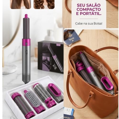 Secador cabelo 5 em 1, intercambiáveis, Alisa, Modela, Seca, Penteia. | escova pratica
