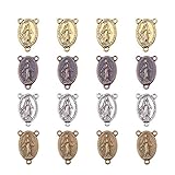 PandaHall Elite 100 Pcs Tibetan Style 3 Holes Oval Alloy Pendant with Virgin Holy Rosary Center Pieces Chandelier Links for DIY Jewelry Making, Lead/Cadmium/Nickel Free, 4 Mixed Color