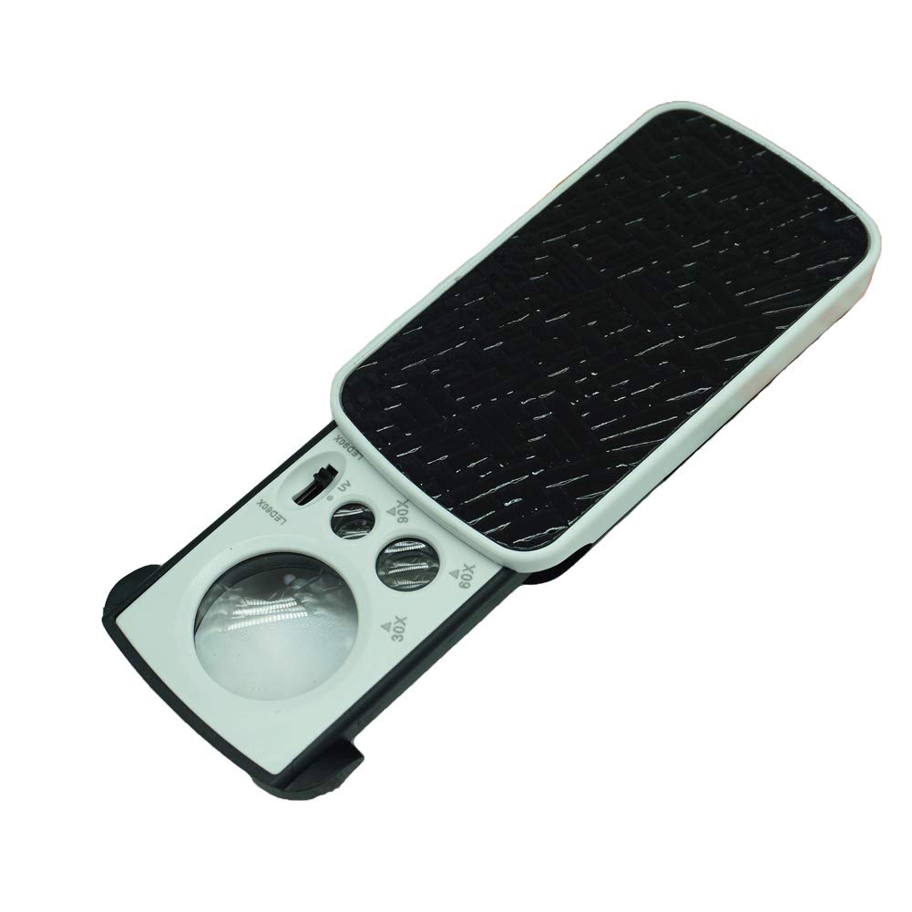 Pocket Magnifying Glass - LED Lighted 30X 60X 90X Magnification Glass Loupe Portable Magnifier Best for Jewelry, Diamonds, Gems, Coins, Stamps (Black)