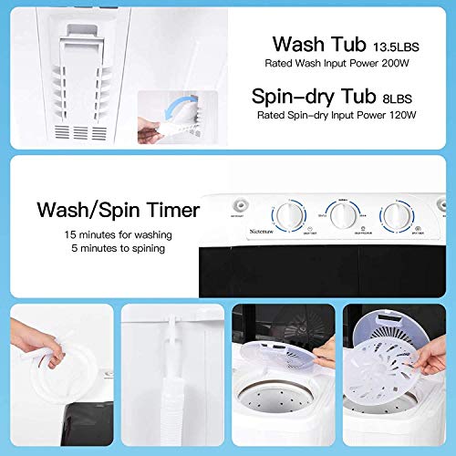 Portable washing machine Nictemaw Compact Twin Tub Washer 21.5lbs, Mini