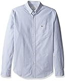 Lacoste Men's Long Sleeve Reg Fit Oxford Bengal Stripe Woven Shirt-CH2293, Inkwell/White, 42