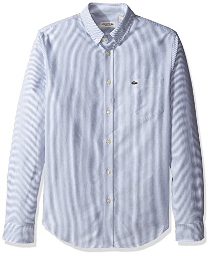 Lacoste Men's Long Sleeve Reg Fit Oxford Bengal Stripe Woven Shirt-CH2293, Inkwell/White, 42