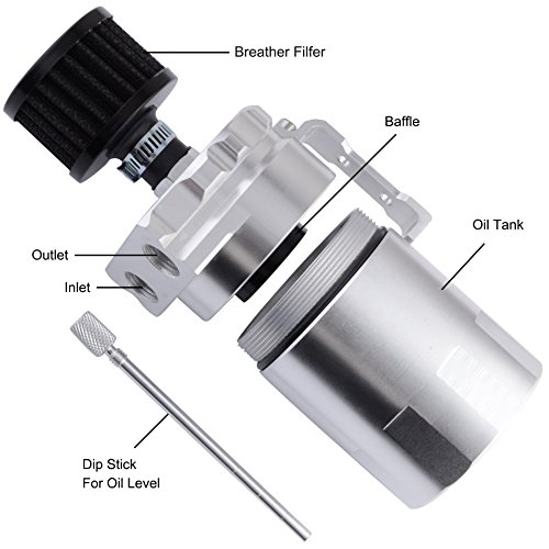 ESPEEDER Universal Aluminum Oil Catch Can Polish Baffled Reservoir Tank Silver with Breather Filter 300ml