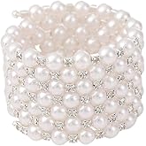 Fuqimanman2020 Multi Row Imitition Pearl Stretch Bracelet Stackable Crystal Strand Multi-Layered Elastic Bangle for Women 1920s Costume Vintage Bridal Wedding Jewelry-Silver A