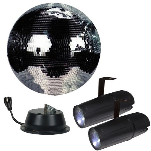 12" Disco Mirror Ball Complete Party Kit with 2 LED Pinspots and Motor - Adkins Professional Lighting