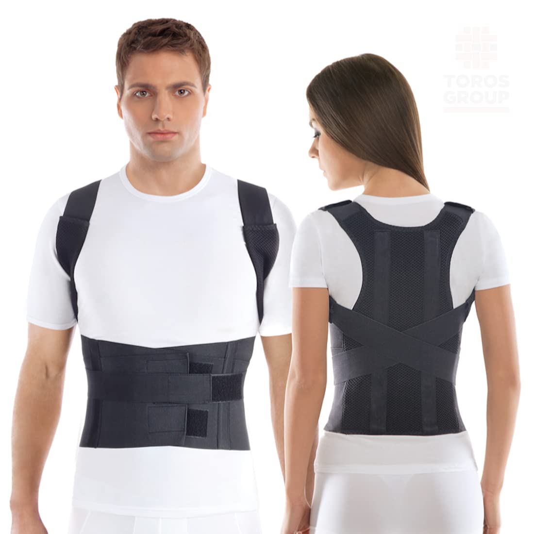 TOROS-GROUP Comfort Posture Correcteur et Ceinture de maintien dorsale/100%-Doublure en Coton - X-Large, Waist/Belly 101-110 cm Black