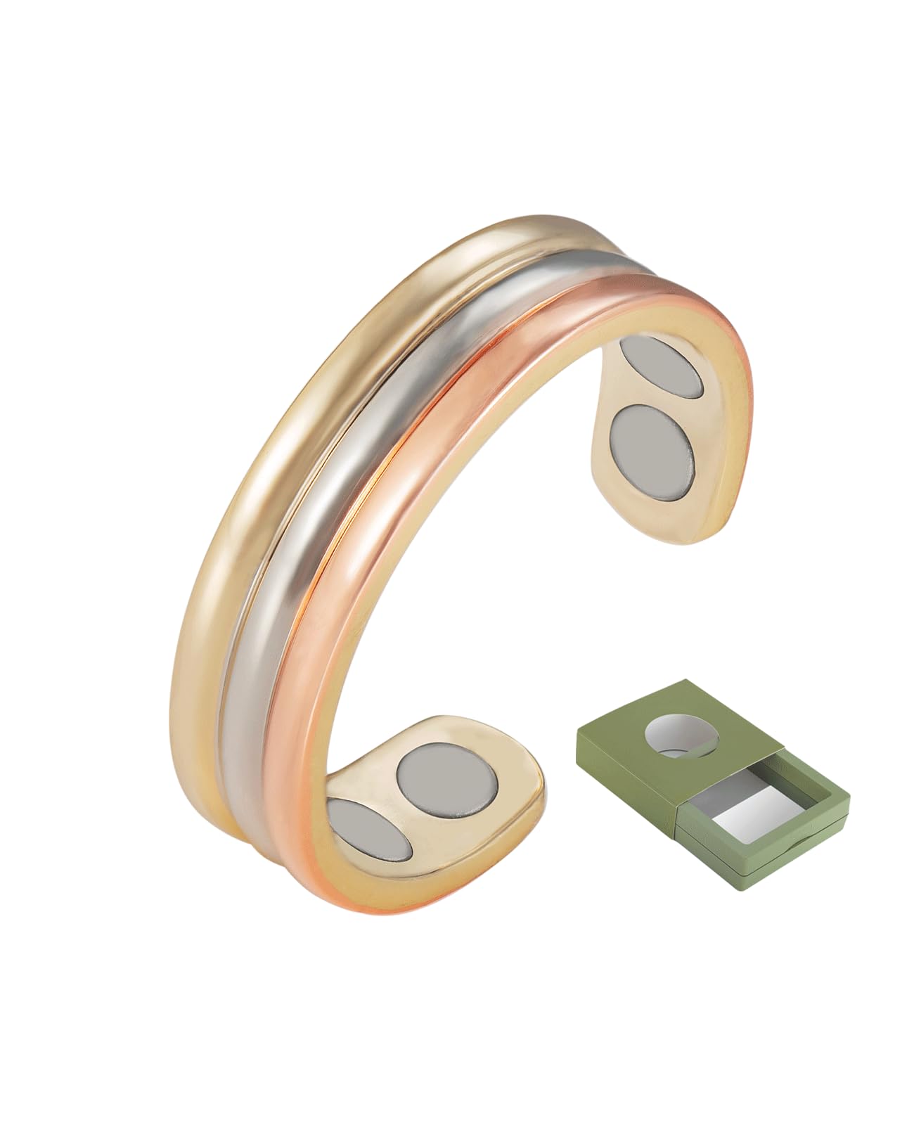 Copper Magnetic Ring for Men with 2 Adjustable Strong Magnets Tri-Tone (70mm)