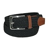 CTM® Mens Elastic Braided Stretch Belt with Silver Buckle and Tan Tabs