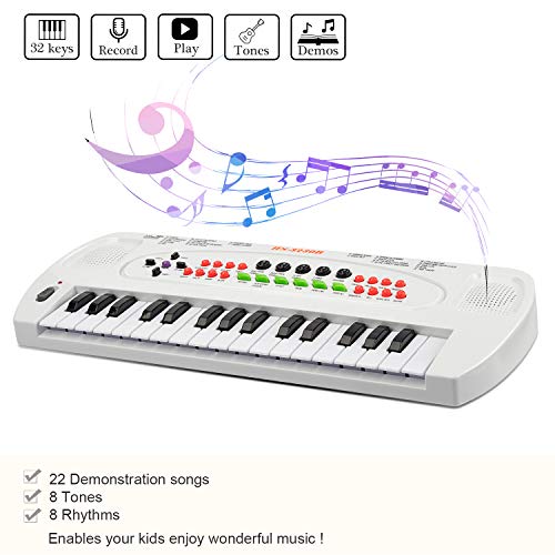 SAOCOOL Keyboard Piano for Kids, 32 Keys Multifunction Electronic Kids Piano Keyboard Music Toy Instruments for Kids with Microphone (White)