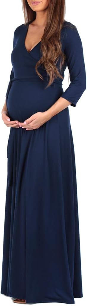 Mother Bee Maternity Faux Wrap Maternity Dress with Adjustable Belt for Baby Shower Or Casual Wear at  Women’s Clothing store