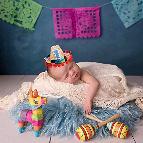Mini Sombrero Hats for 1st Birthday - Fiesta Cupcake Toppers for Mexican Party Decorations, First Birthday Hat for Uno Party, Fiesta Party Supplies (Mini Sombrero Hats)