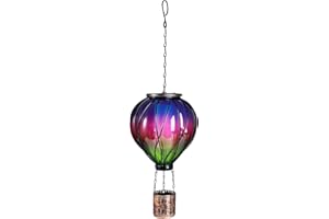 HERJIATK Hot Air Balloon Solar Lantern with Flickering Flame Light Outdoor Solar Hanging Lights Waterproof for Garden Yard Farmhouse Decoration（Purple&Green）