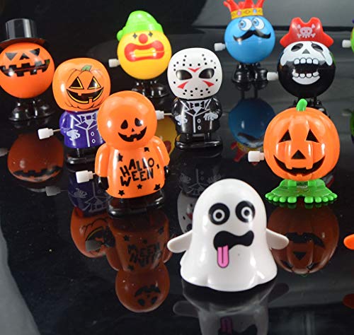 16 Pack/Lot Halloween Toys Funny Jumping Pumpkin King Witch Rotating Ghost Walking Skeleton Man Novelty Toys Wind Up Toys For Halloween Party Gift