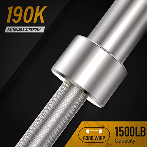 HGHL Olympic Barbell Bar 7ft, 700lb Capacity, Knurled Grip, Cerakote Coating, Black - View #12